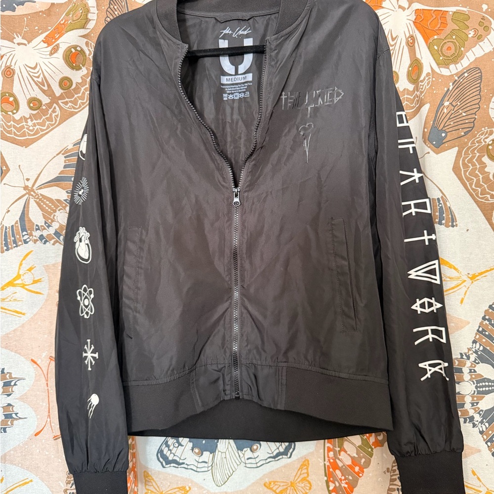 The USED Women's Black Bomber Jacket with Graphic Details
